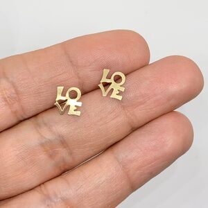 14K GOLD LOVE Studs Stud Earrings Stud Birthday Anniversary Yellow Gold